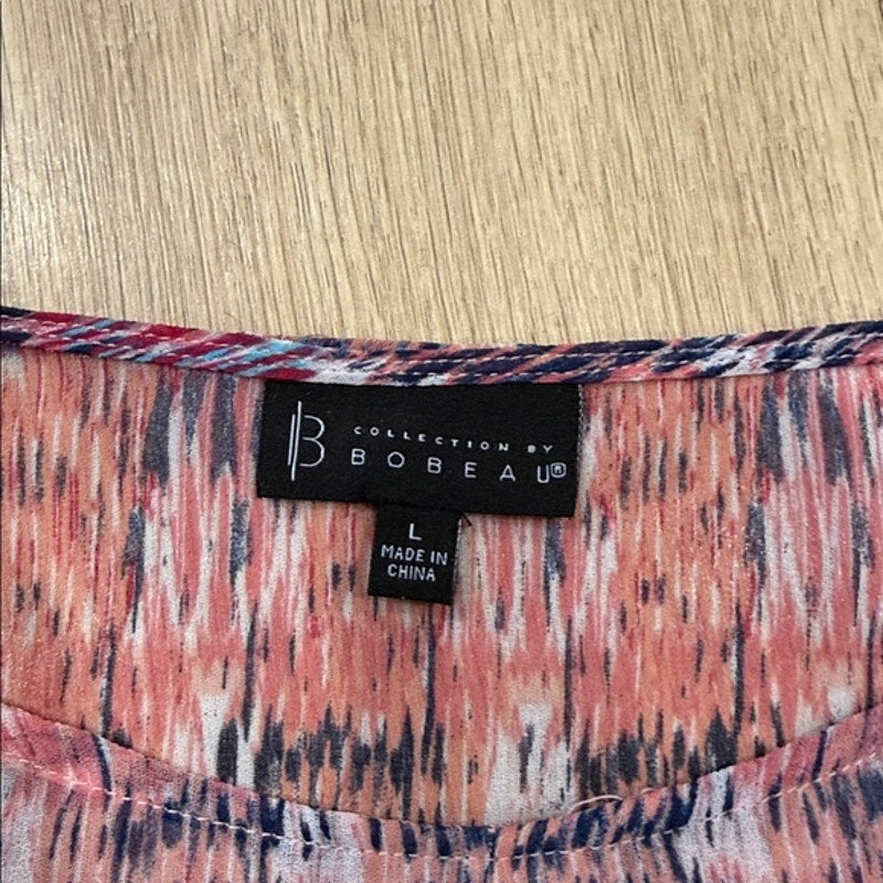 Bobeau Pink Multicolor Patterned Bell-Sleeve Peasant Top Size Large