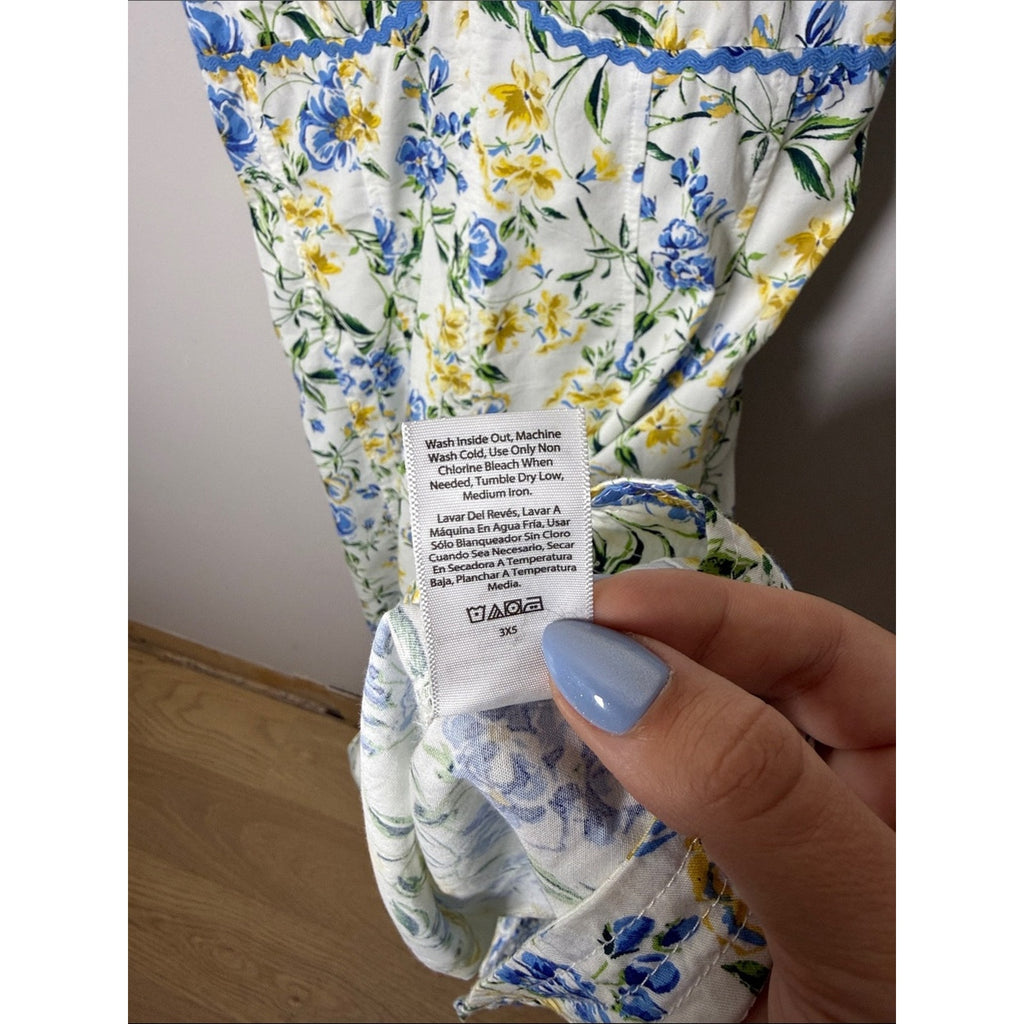 Free Assembly Floral Tie-Shoulder Sundress in Blue and Yellow Size Medium