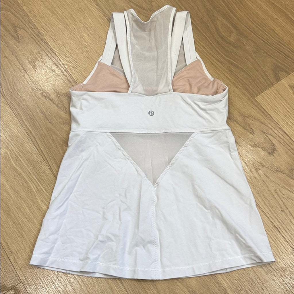 Lululemon White Mesh Athletic Tank Top - Built-in Bra - Size 8