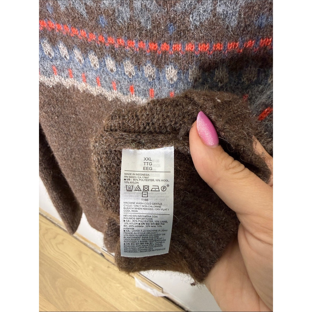 Old Navy Brown Fair Isle Wool-Blend Sweater Size XXL