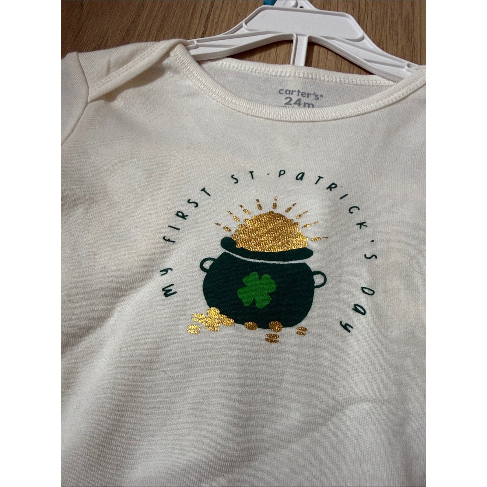 Carter's Cream & Green St. Patrick's One-Piece and Striped Pants Set Size 24M