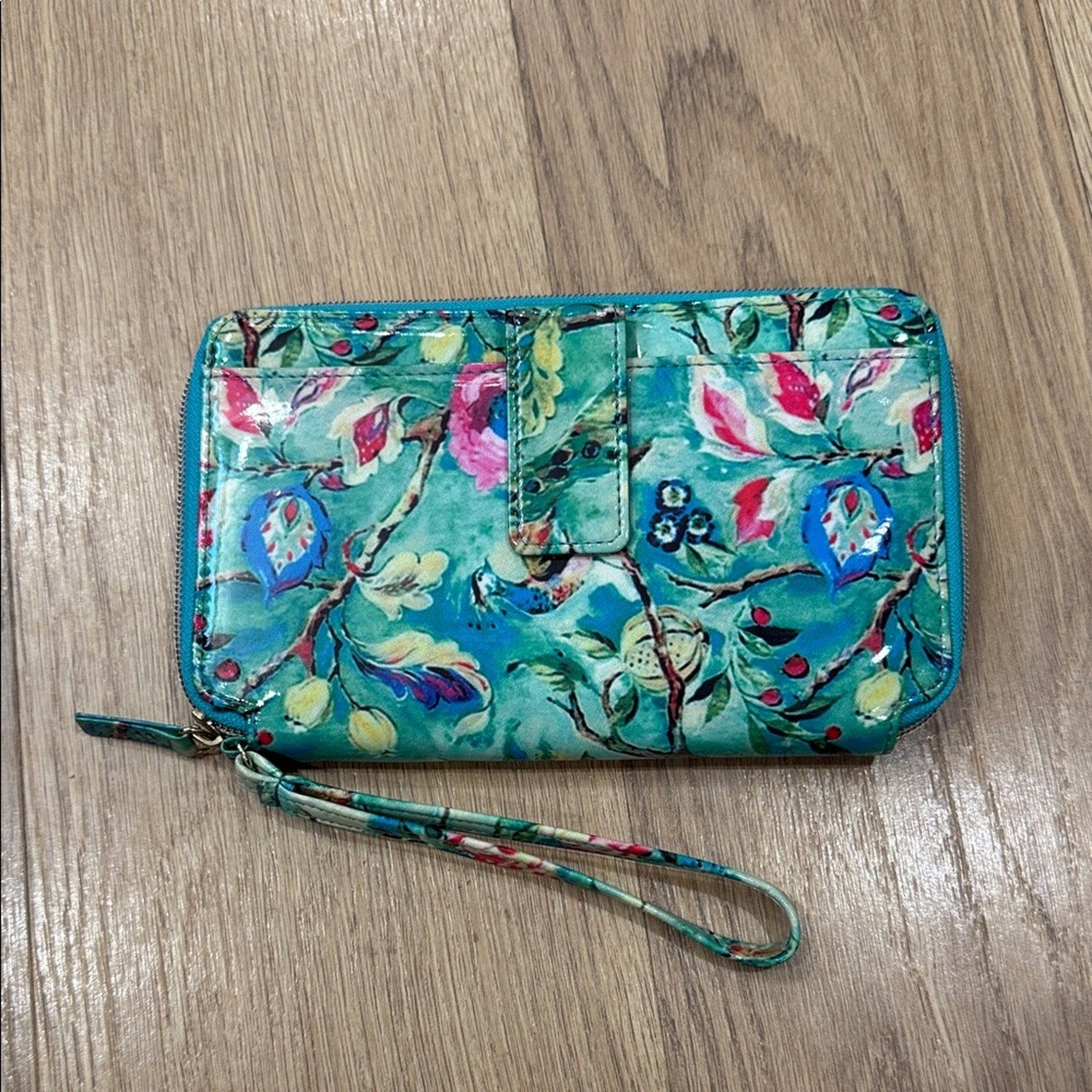 Mundi Multicolored Floral Wristlet Wallet in Patent Leather