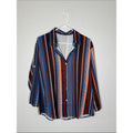 Multi-Stripe Casual Button-Up Shirt - Navy/Orange/Brown Size XXL