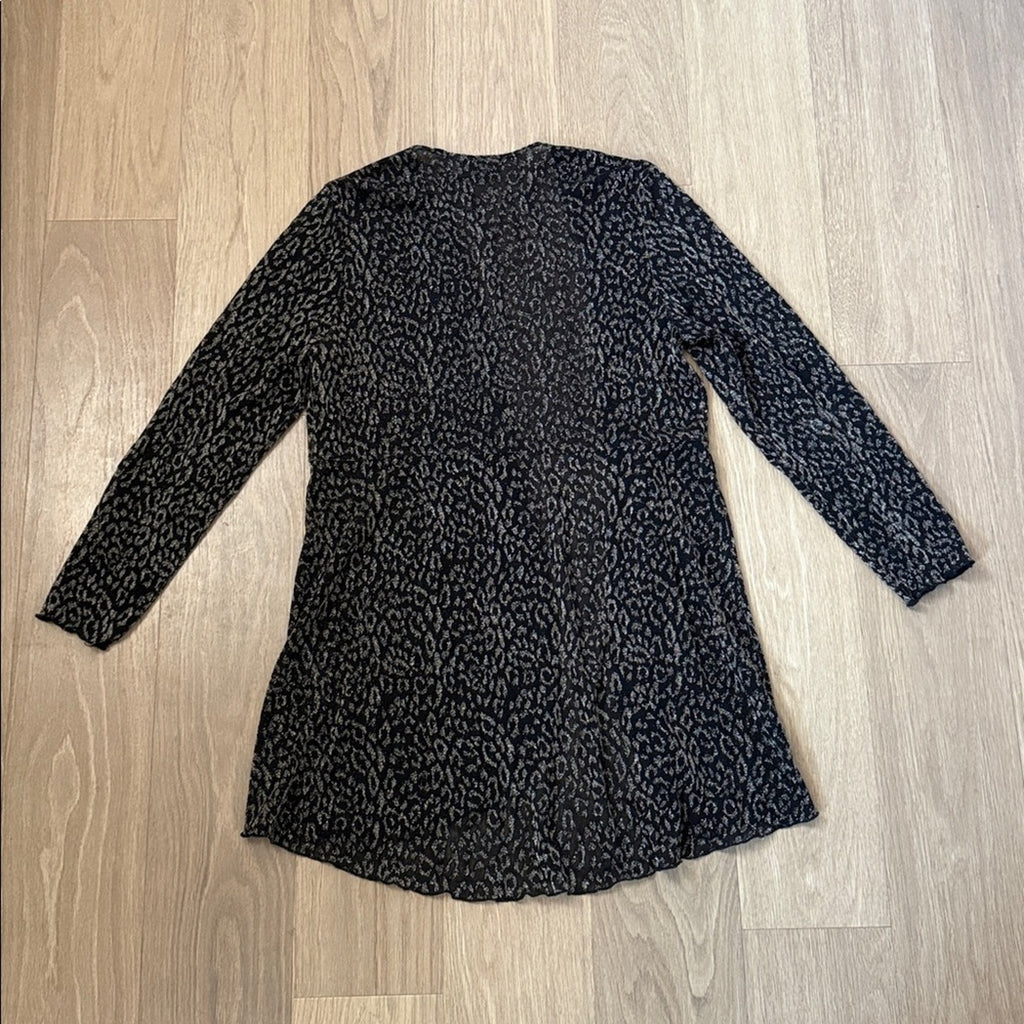 Chico's Leopard Print Black and Gold Metallic Open Front Top Size Large
