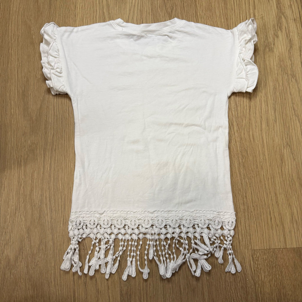 M.L. Kids Girls' White Ruffle Sleeve Crochet Lace Hem Tassel Fringe Top Size 3T