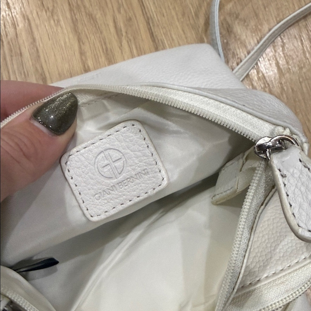 Giani Bernini Multi Pocket Simple Silver Hardware White Leather Crossbody