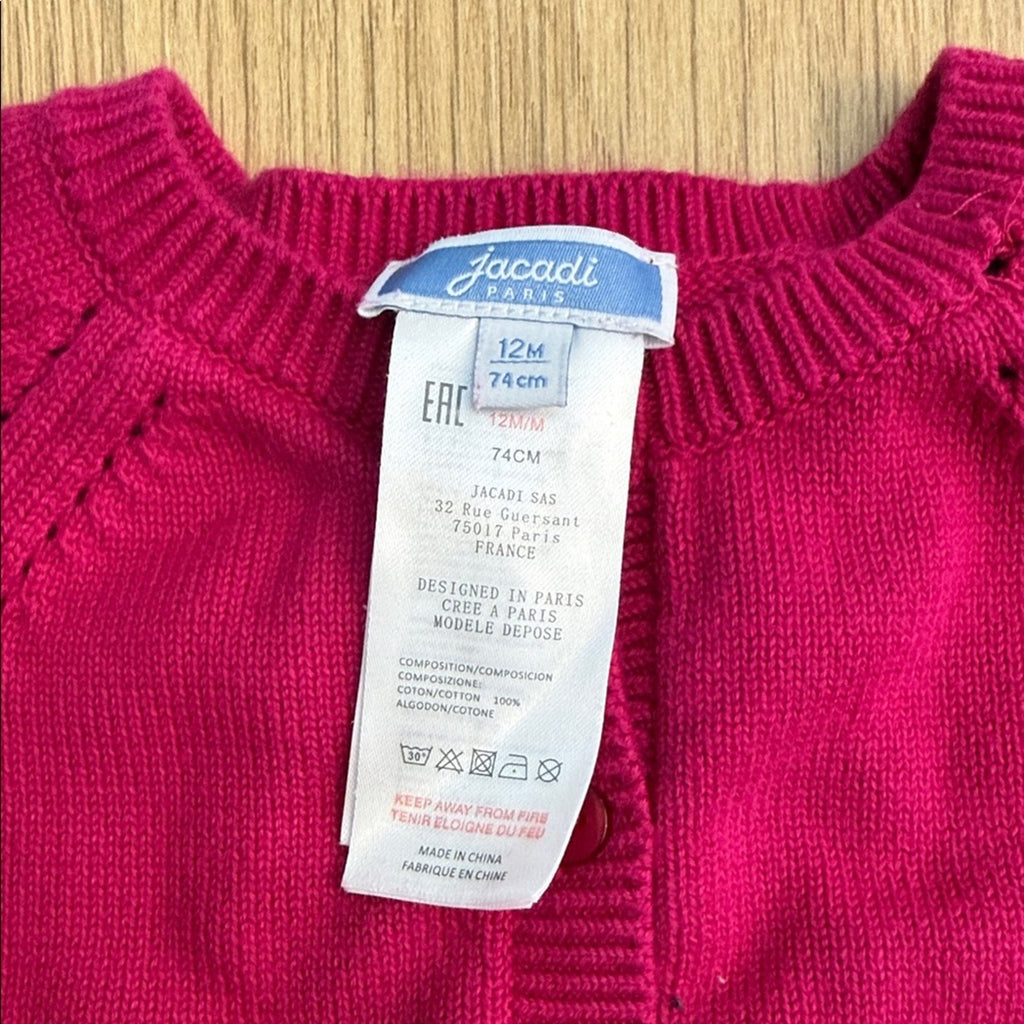 Jacadi Fuchsia Knit Cardigan Size 12 Months