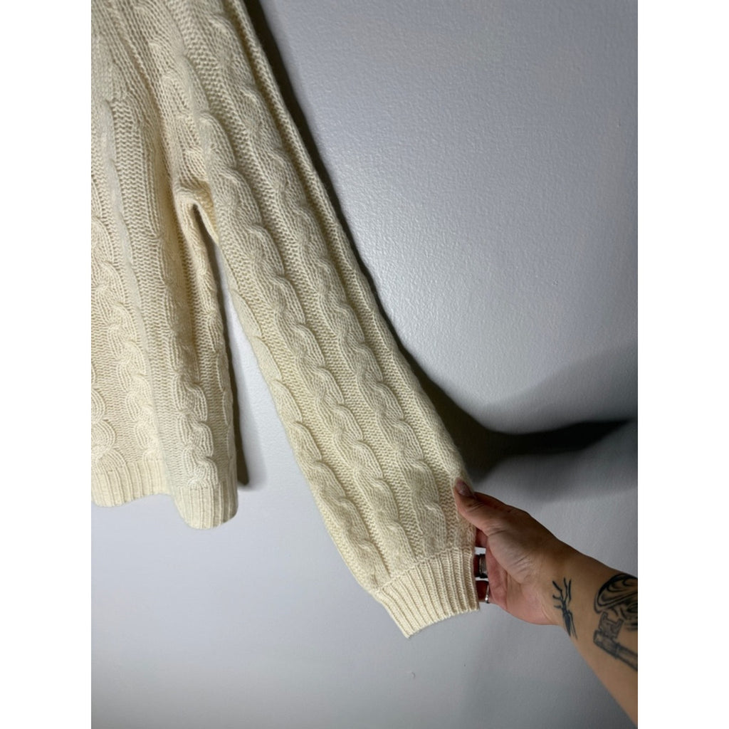 Saks Fifth Avenue Cream Cable-Knit Crewneck Sweater Cashmere Size Small NEW!