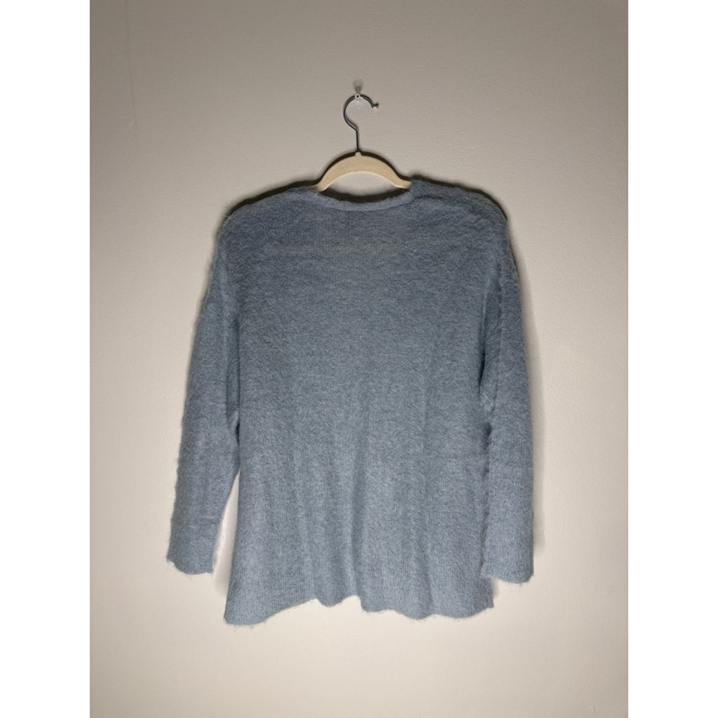 Eileen Fisher Light Blue V-Neck Fuzzy Knit Sweater Size Medium