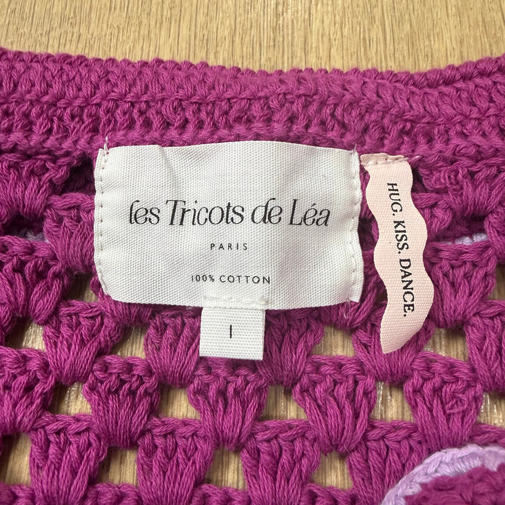 Oversized Pink Crochet Button-Up Cardigan - Les Tricots de Léa GYSTA Size Large