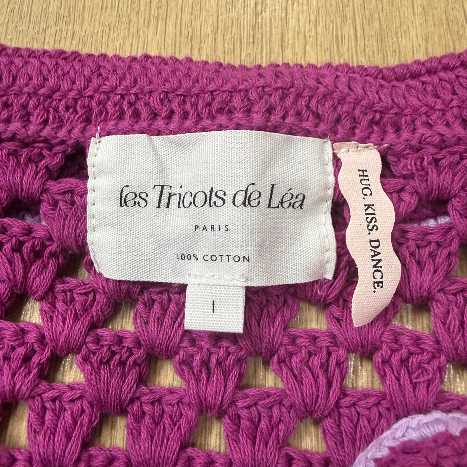 Oversized Pink Crochet Button-Up Cardigan - Les Tricots de Léa GYSTA Size Large