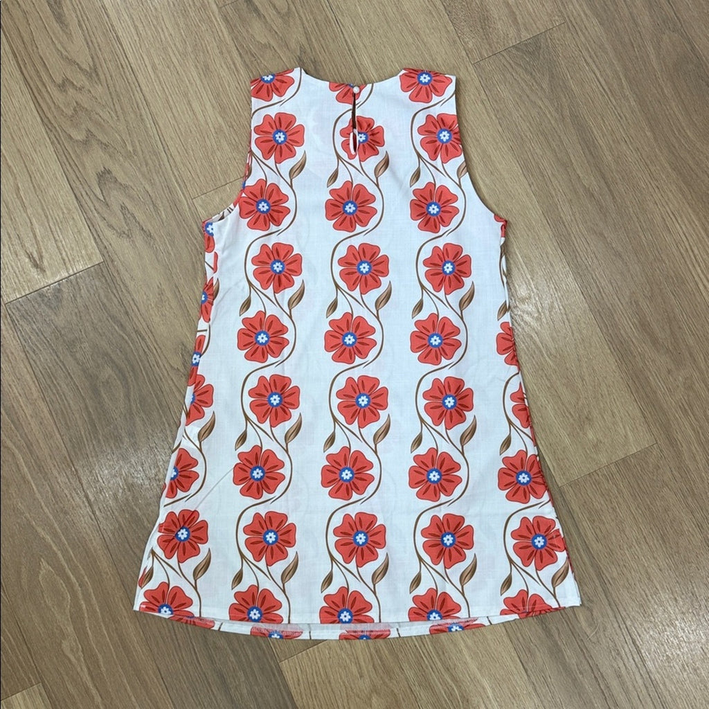 Floral Sleeveless Shift Dress - Red and White Size Small