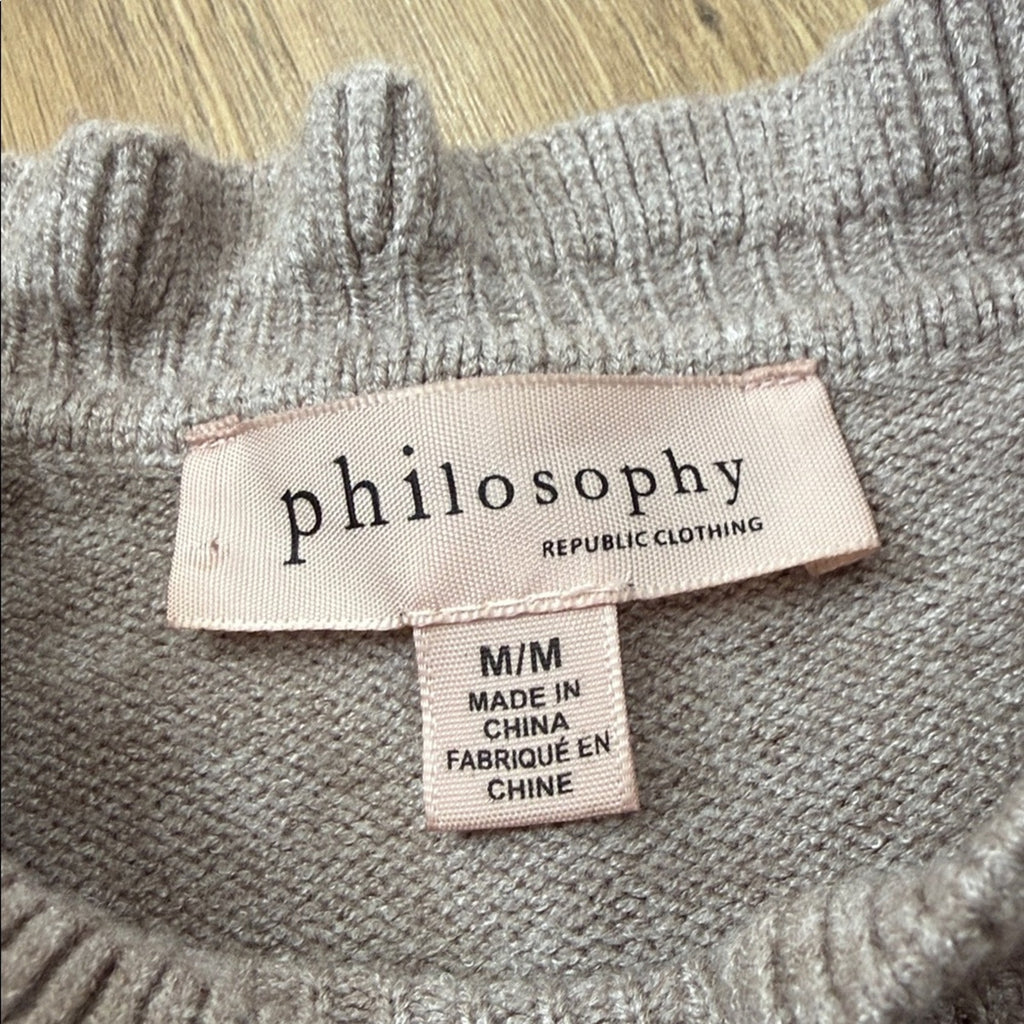 Philosophy Tan Short Sleeve Ruffled Sweater Size Medium