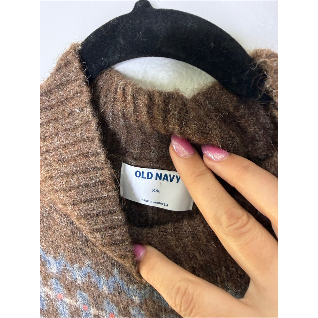 Old Navy Brown Fair Isle Wool-Blend Sweater Size XXL