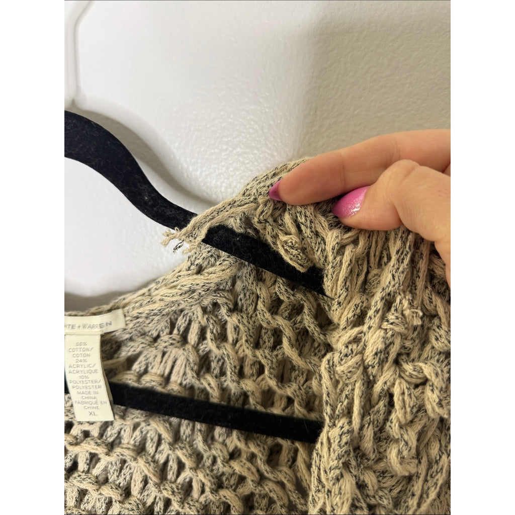 White + Warren Open Knit Hooded Cardigan in Oatmeal Size XL