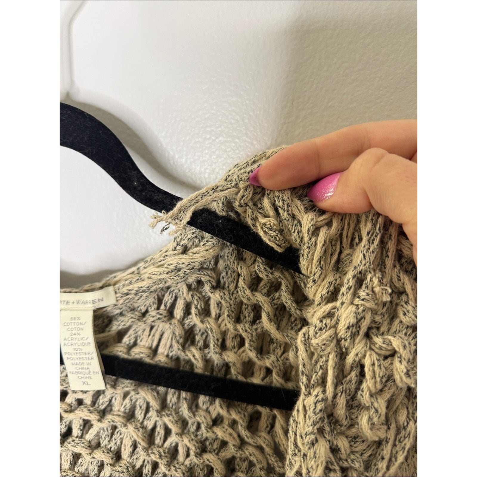 White + Warren Open Knit Hooded Cardigan in Oatmeal Size XL