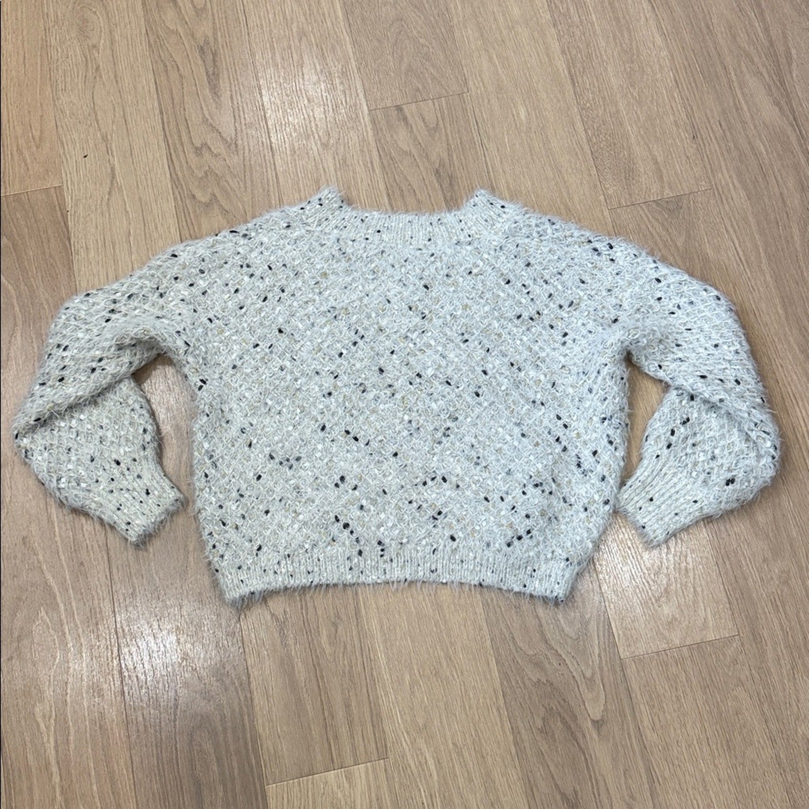 Lumiere Cream Gold Black Knit Fuzzy V Neck Sweater Size Large