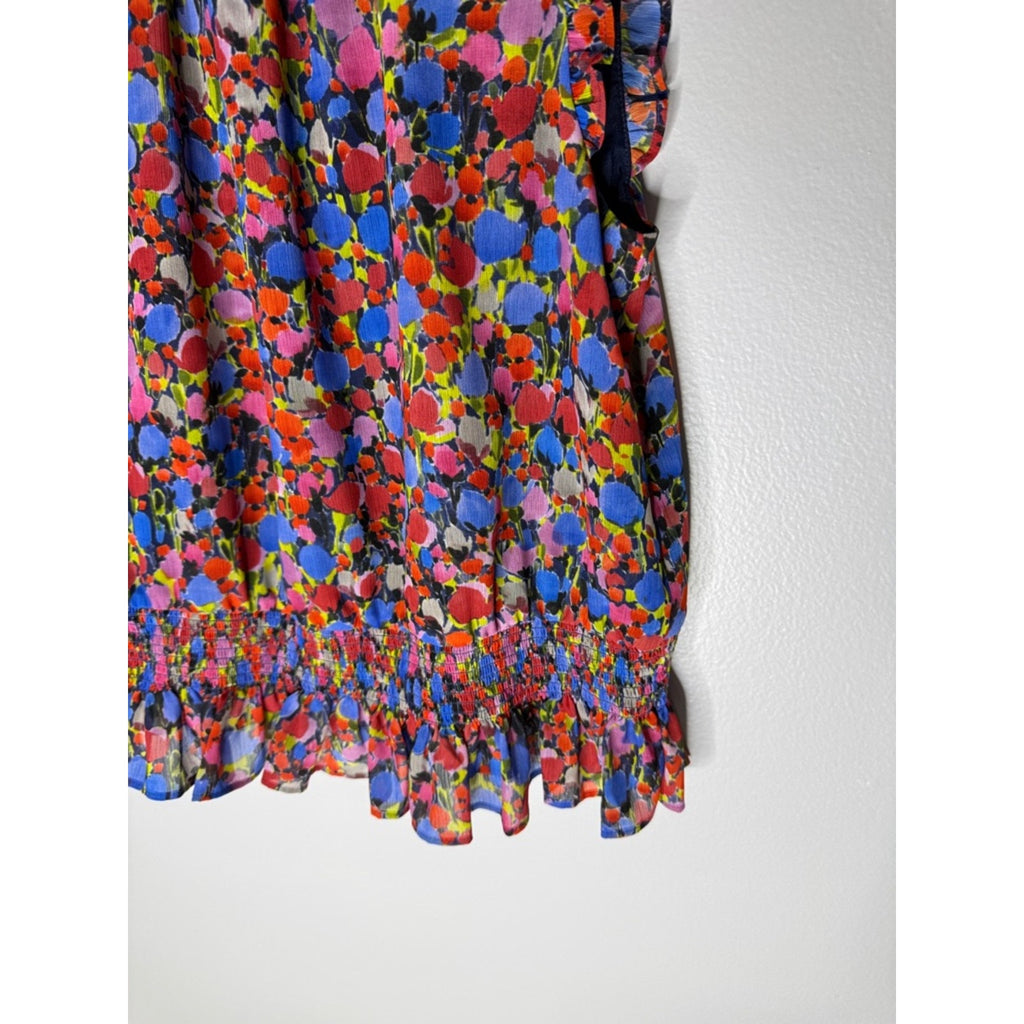J. Crew Multicolor Floral Smocked Neck Sleeveless Top Size 12