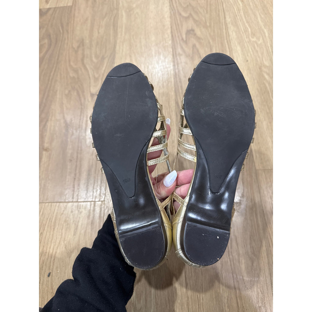 Talbots Metallic Cage Gold Strappy Flat Shoes Size 10
