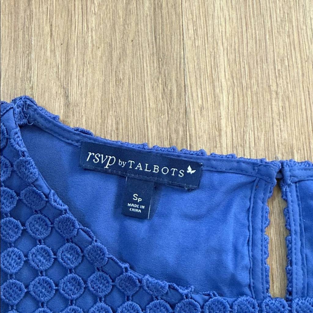 RSVP by Talbots Royal Blue Circle Lace Short Sleeve Blouse Size Small Petite