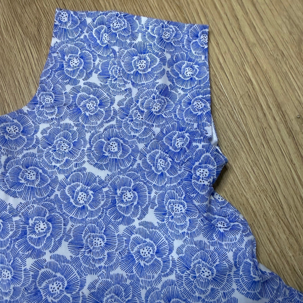 Jacadi Paris Girl's Blue and White Floral Rosace Print Cotton Pleated Skater Dress Size 4 Years