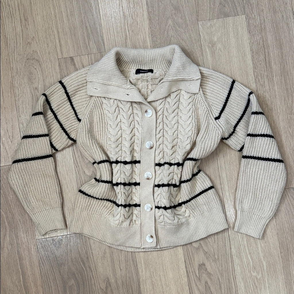 Dokotoo Women's Beige and Black Cable Knit Cardigan Sweater Size Medium