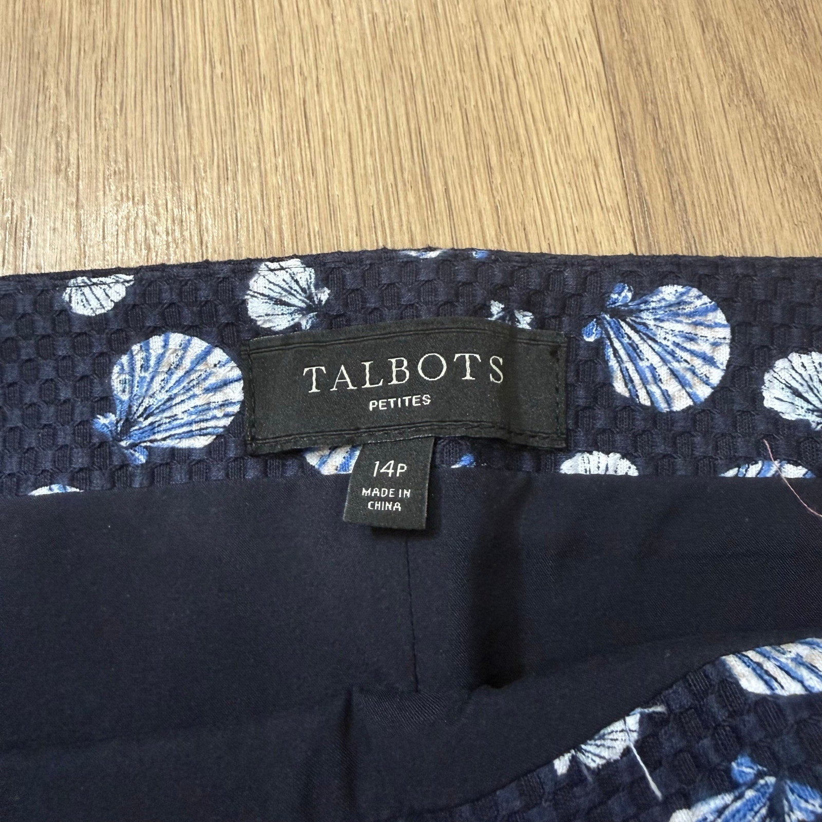 Talbots Women’s Navy & Pink Seashell Print Nautical Rope A-Line Skirt Size 14 Petite