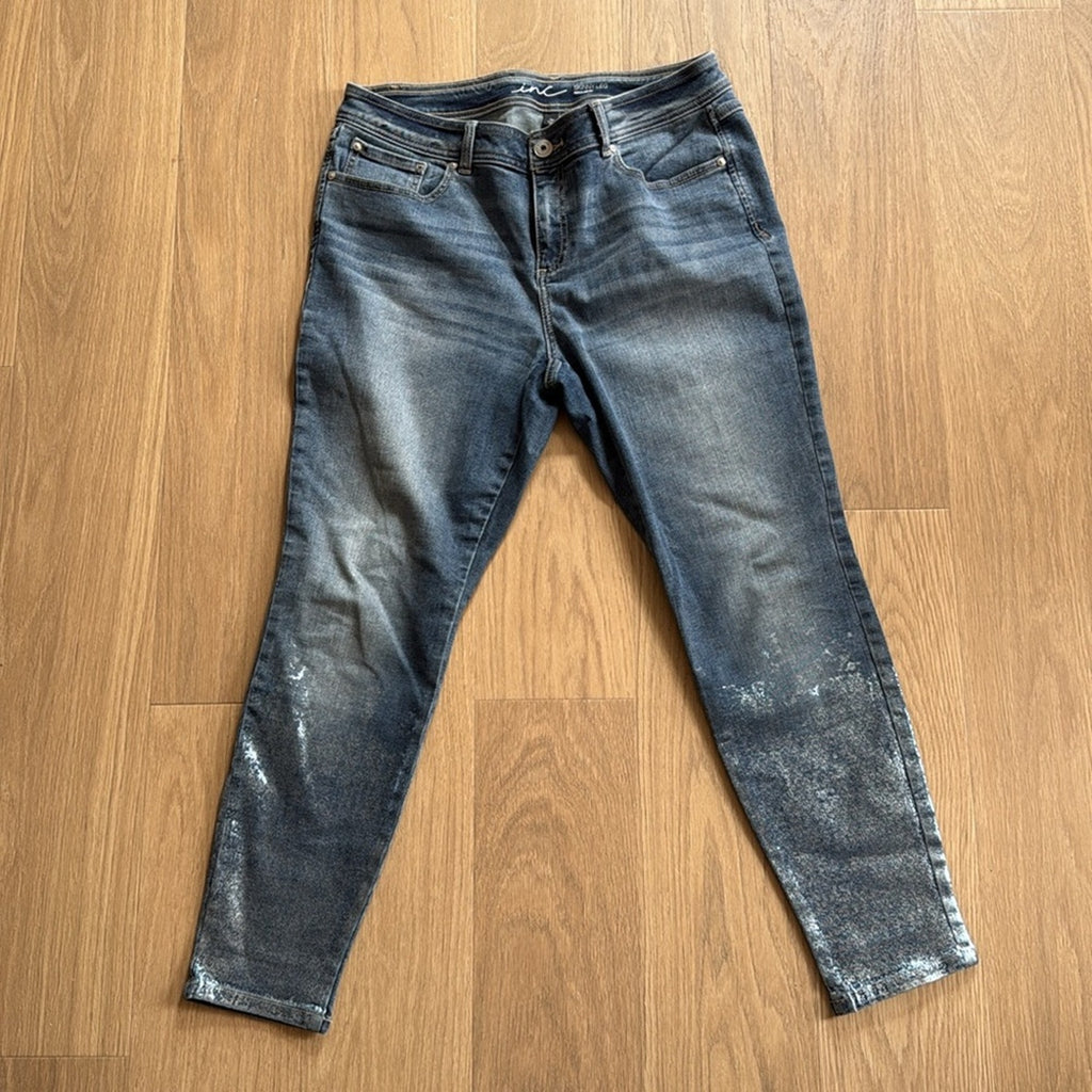 INC Skinny Leg Regular Fit Women's Blue Jeans with Silver Accents Size 14P