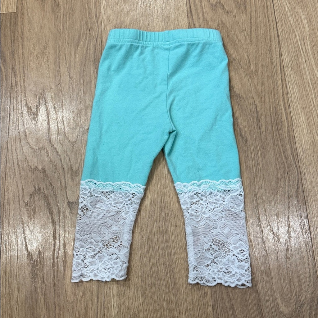 M.L. Kids Aqua Leggings with White Lace Trim Size 3T