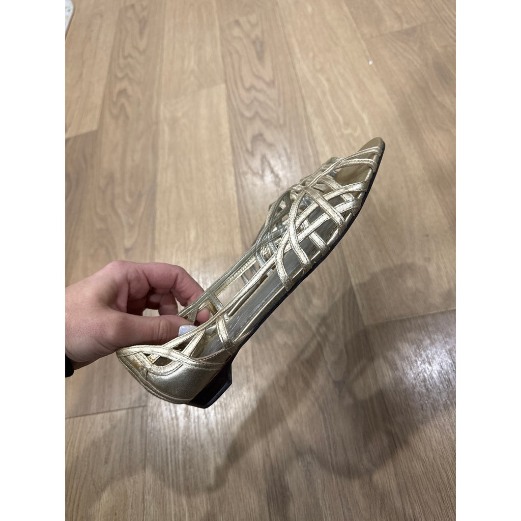 Talbots Metallic Cage Gold Strappy Flat Shoes Size 10
