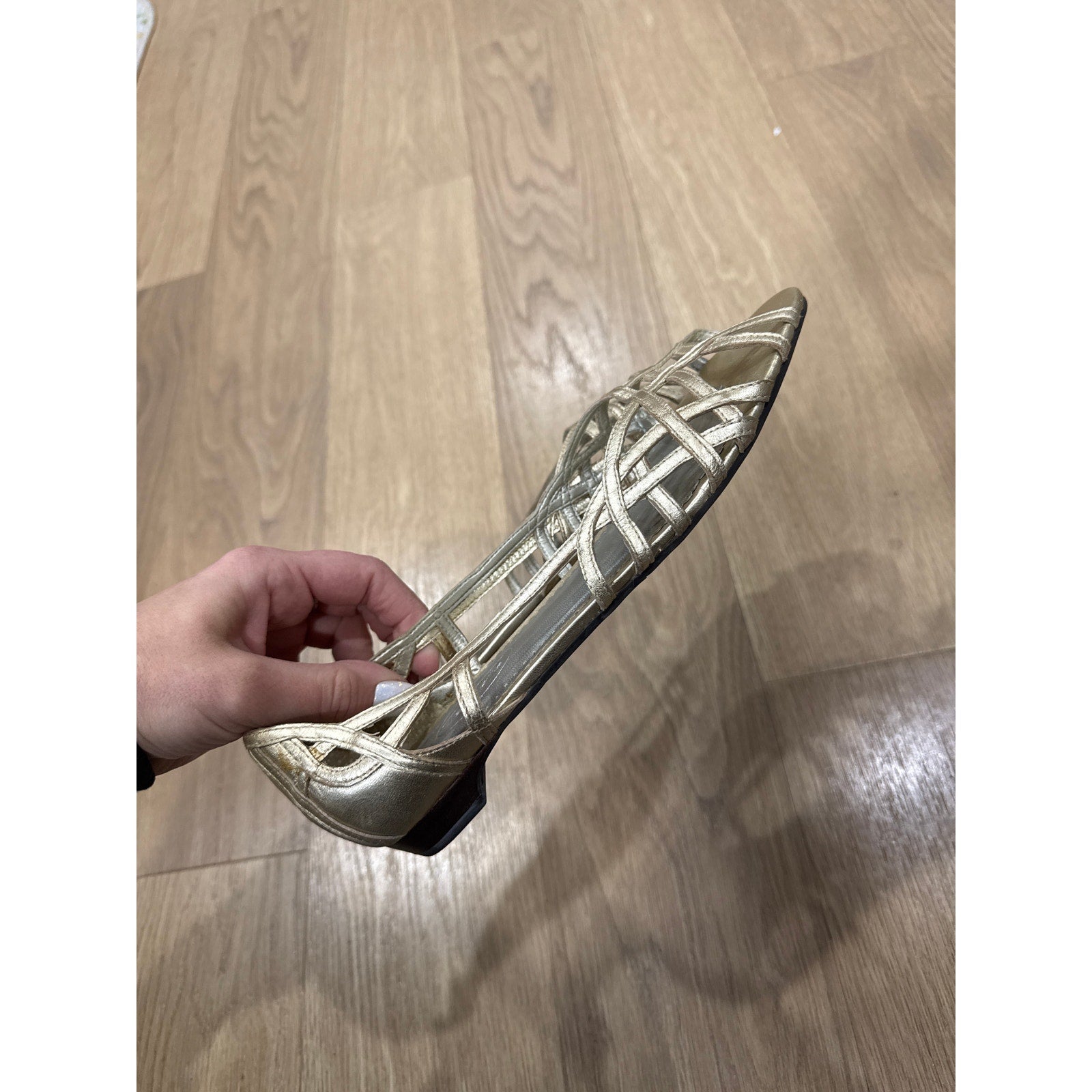 Talbots Metallic Cage Gold Strappy Flat Shoes Size 10