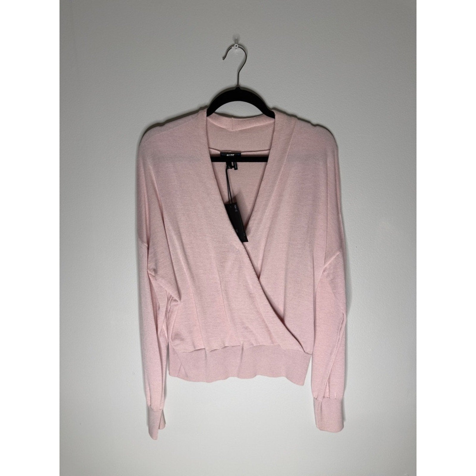 PAIGE Keslee Sweater Marled Light Pink V-Neck Faux Wrap Sweater Size Large New