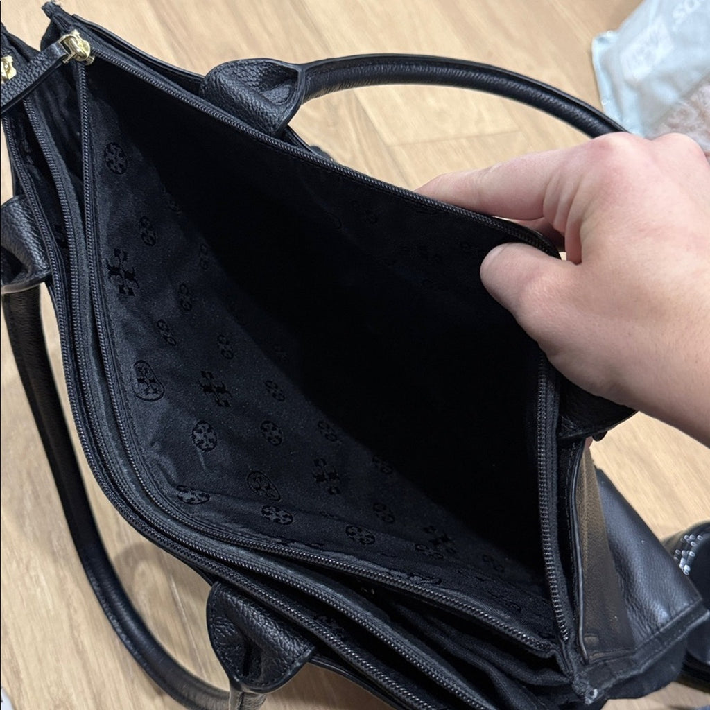 Tory Burch Ella Tote Bag in Black Pebbled Leather
