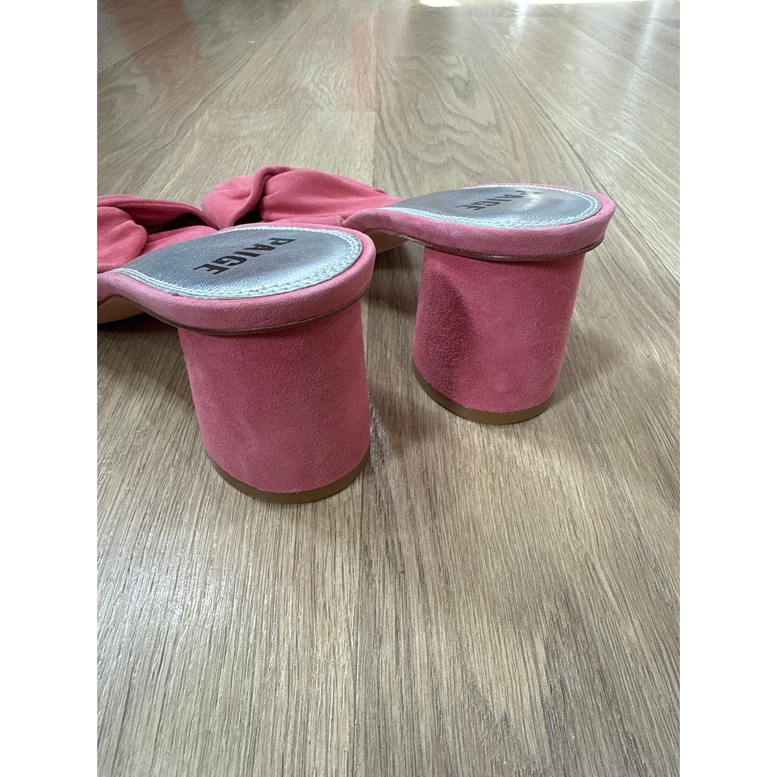 Paige Francesca Pink Suede Slide Twist Knot Cylindrical Heel Sandals Size 10
