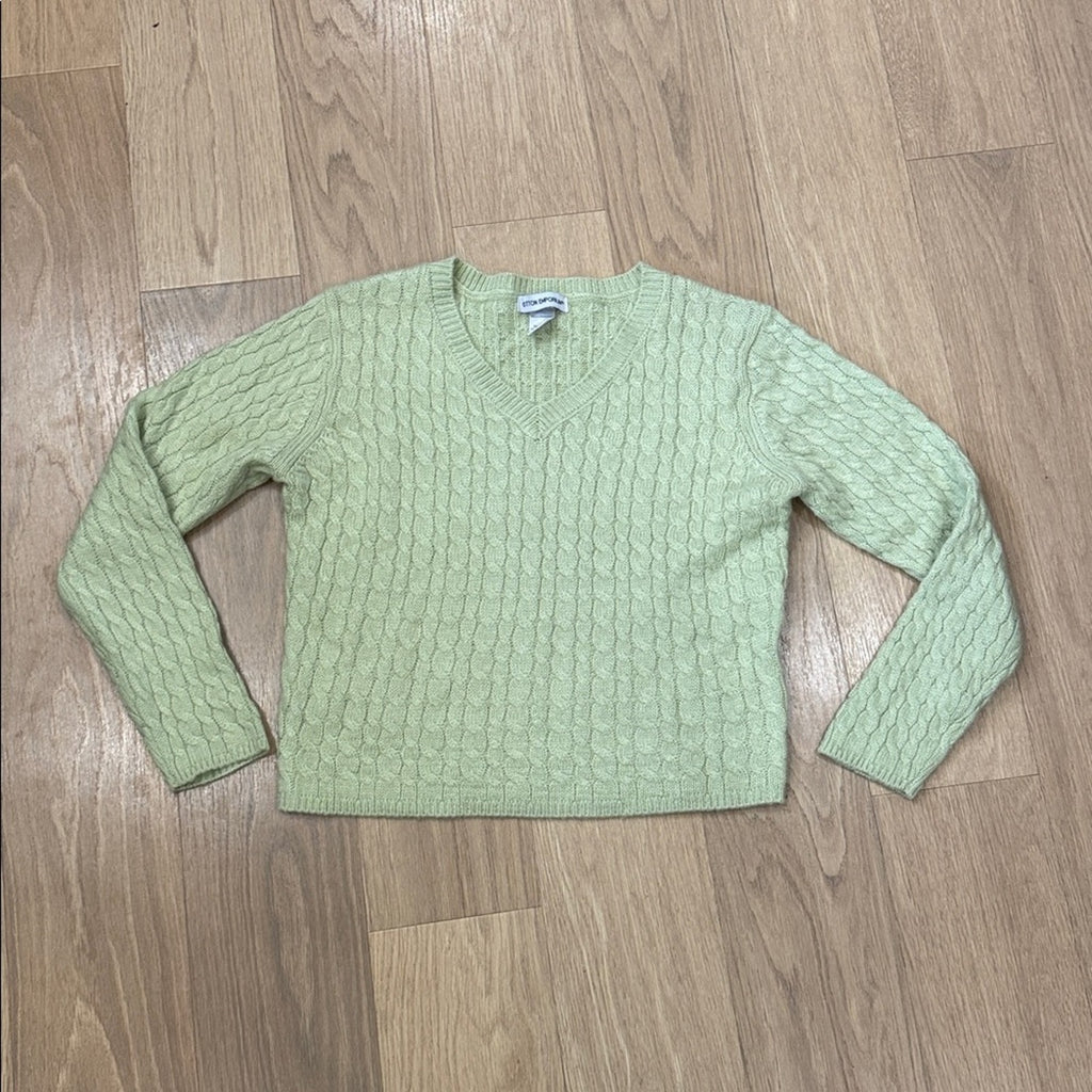 Cotton Emporium V-Neck Knit Sweater - Light Green Size XL