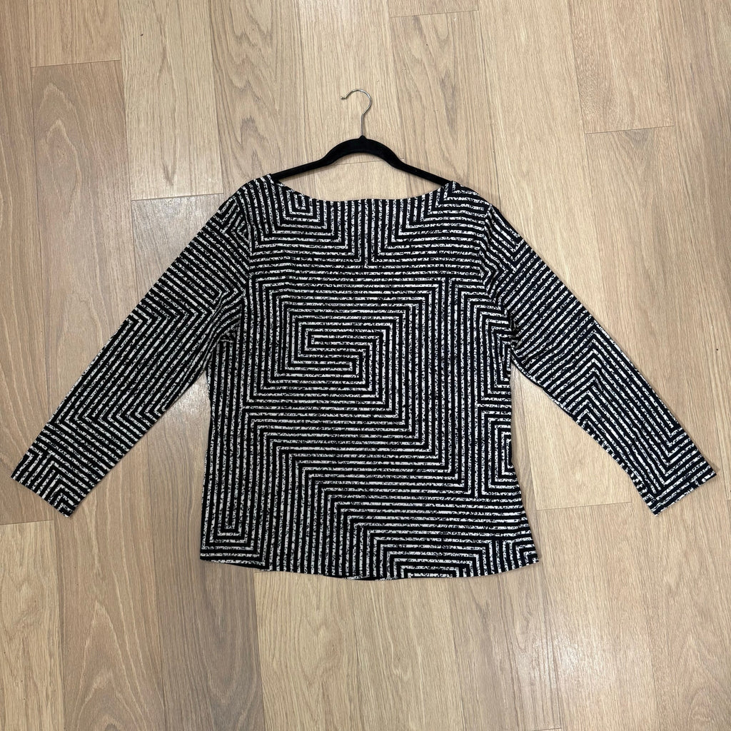 Clara Sun Woo Black and White Striped Gathered Detail Long Sleeve Top Size 1X