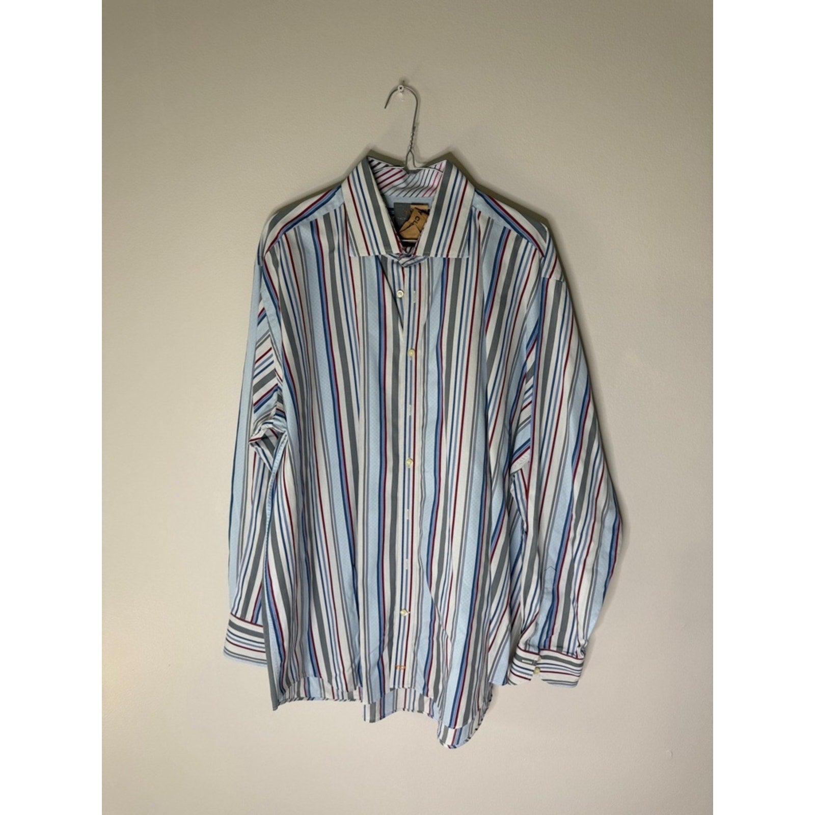 Thomas Dean Men's Button-Down Stripe Shirt - Blue, White, Red Size XXL