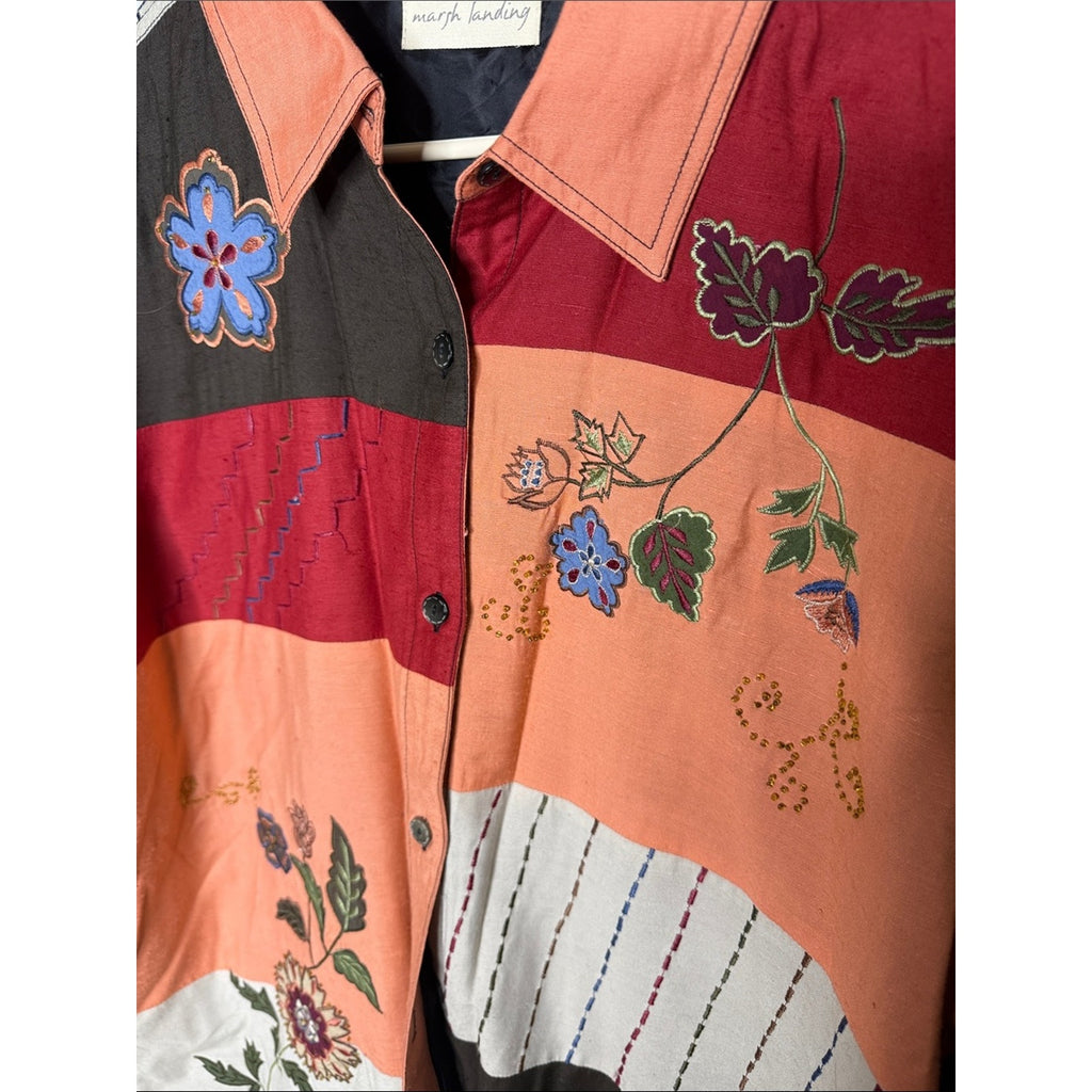 Marsh Landing Rust & Red Patchwork Button-Up Shirt / Shacket XL
