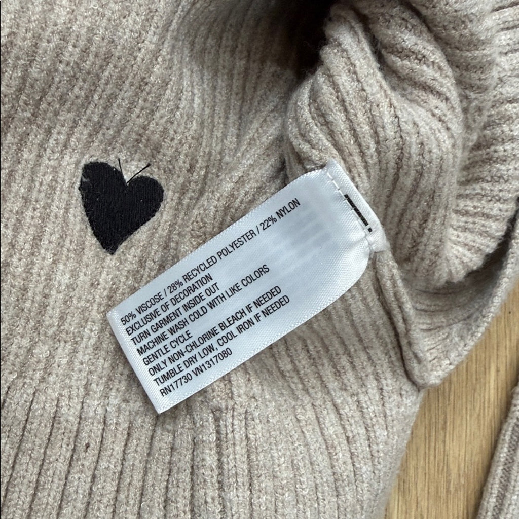 a new day Light Gray Sweater with Black Heart Embroidered Accents Medium