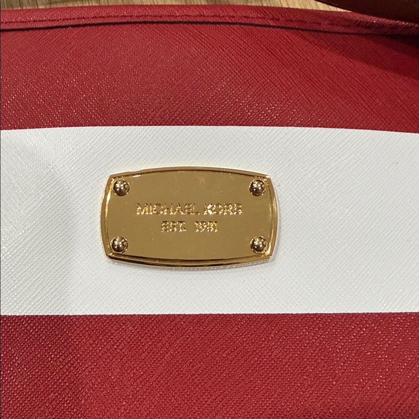 Michael Kors Jet Set Travel Red and White Striped Tote Bag