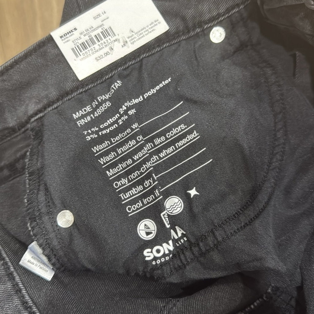 Sonoma Black / Dark Gray Bermuda Denim Raw Hem High Rise Shorts Size 14 NEW!