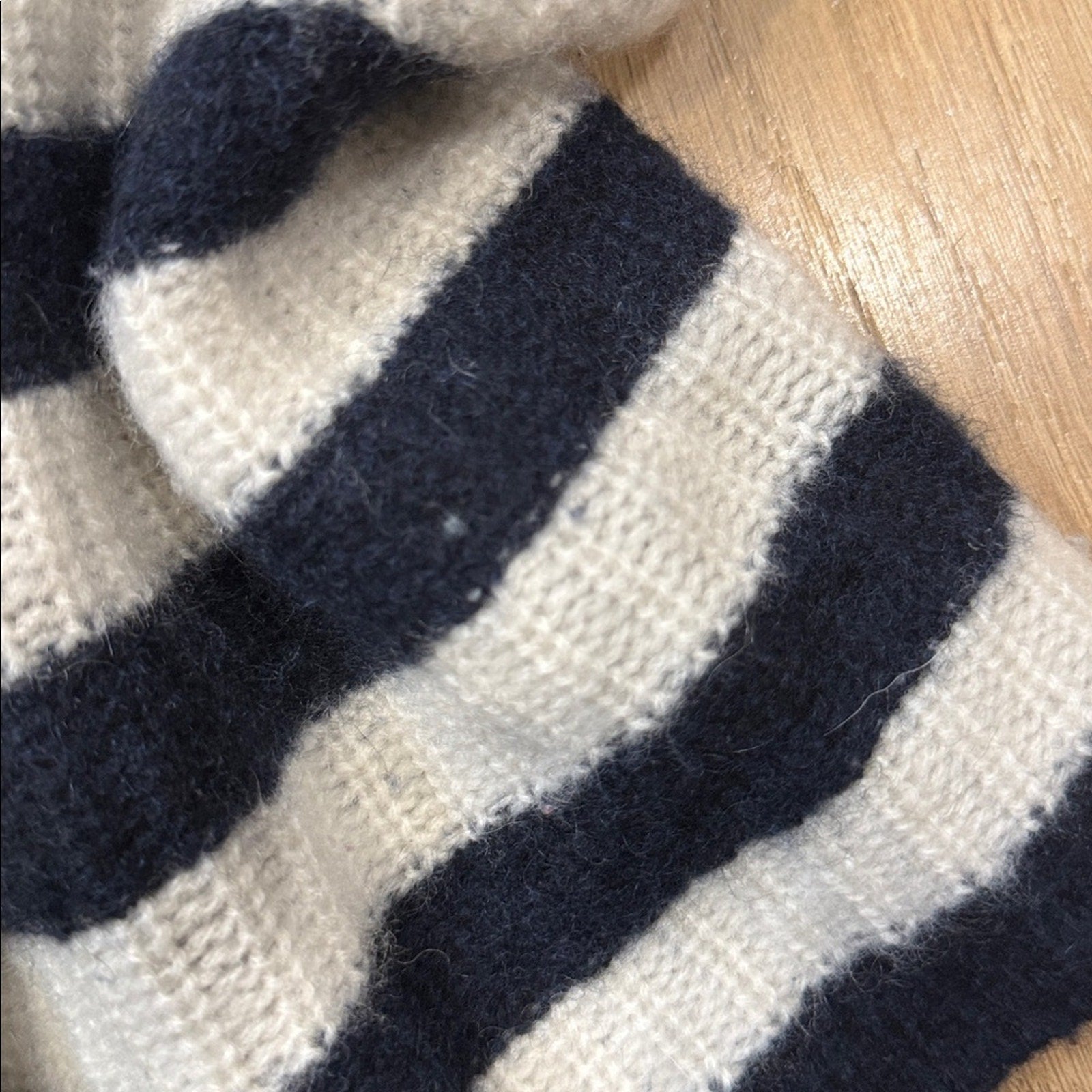 Joie Navy and White Cashmere Striped Scoop Neck Sweater Size XL