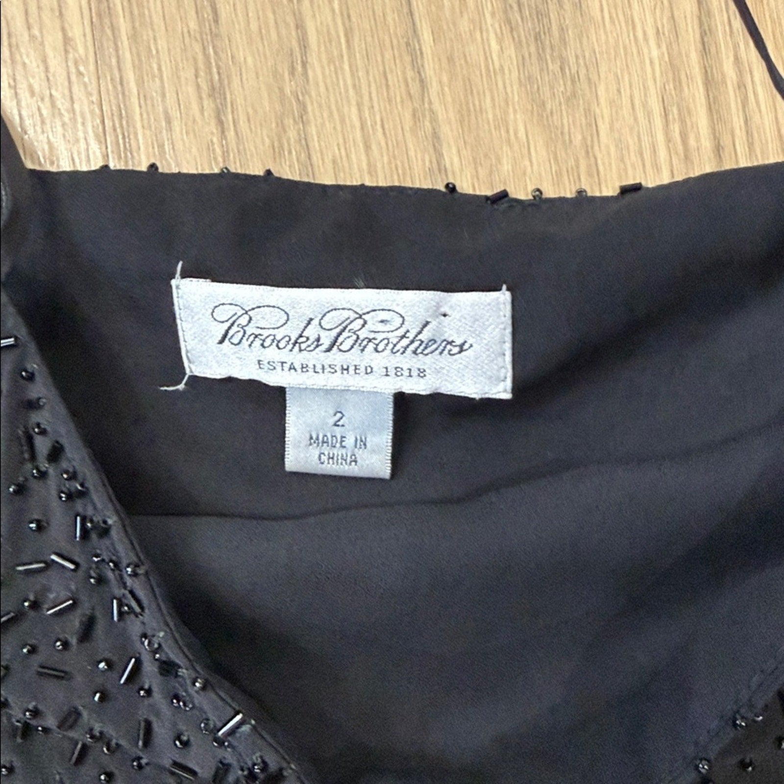 Brooks Brothers Black Silk Beaded Sleeveless Cocktail Dress - Size 2
