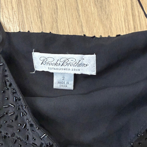 Brooks Brothers Black Silk Beaded Sleeveless Cocktail Dress - Size 2
