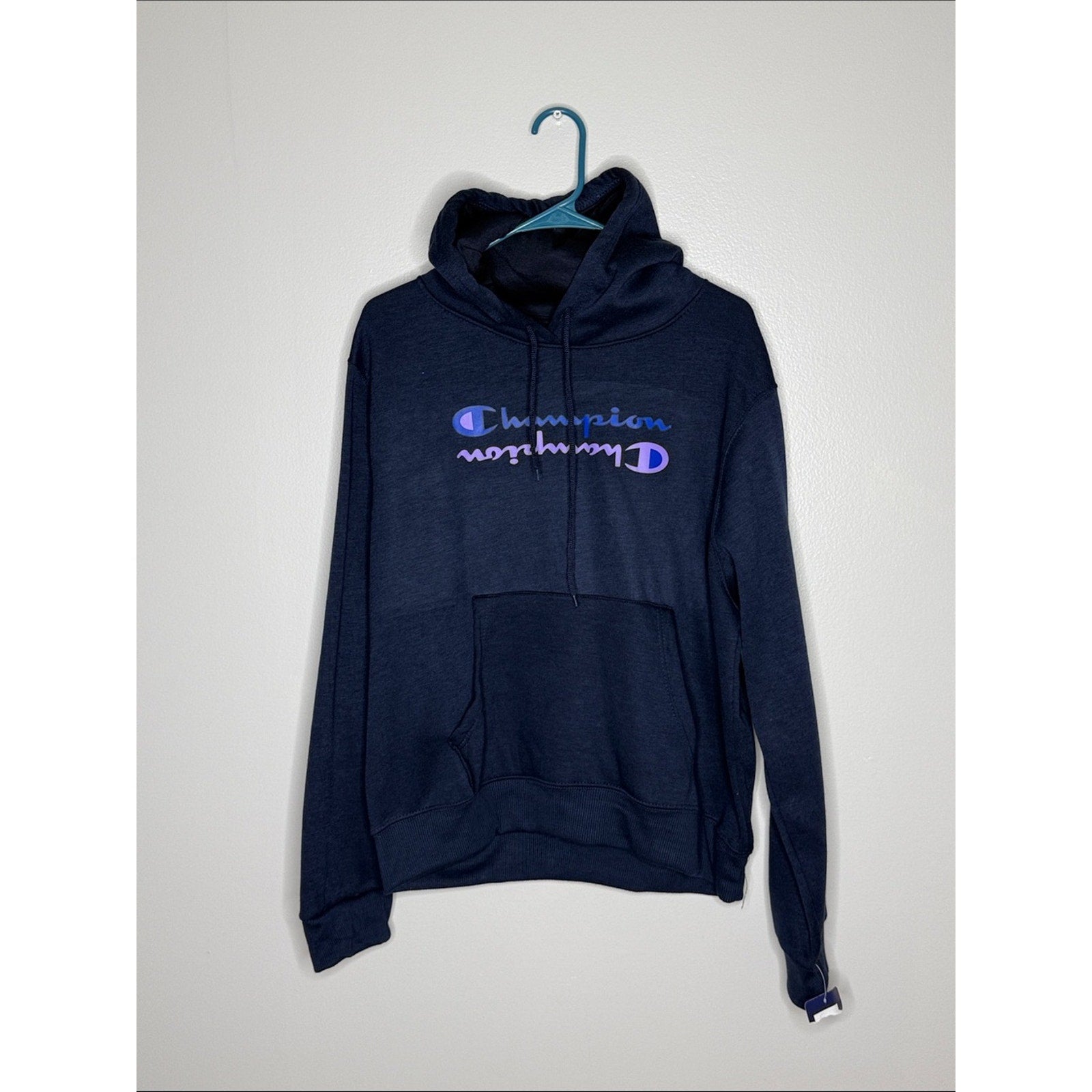 Champion Navy Crewneck Hoodie with Purple Logo Size XL