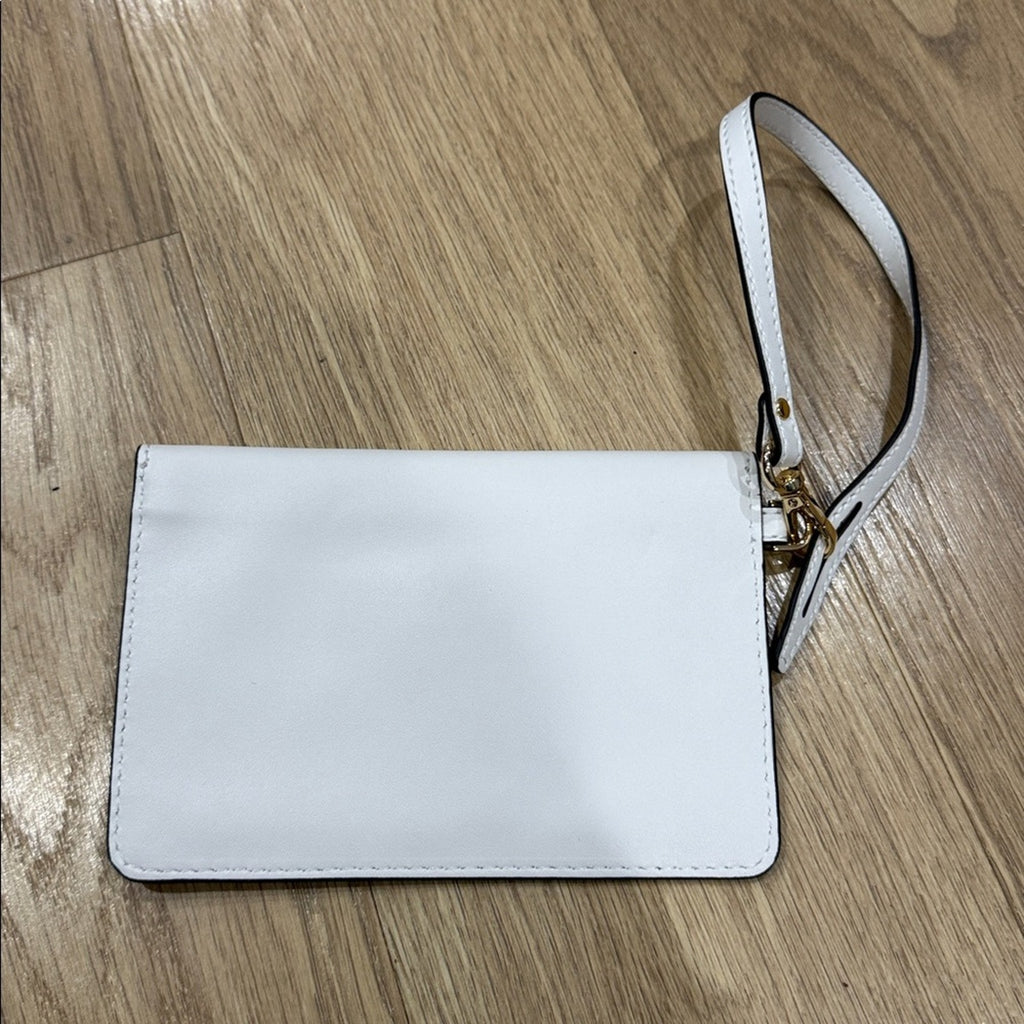 Michael Kors Elegant White Wristlet Clutch w/ Gold Details