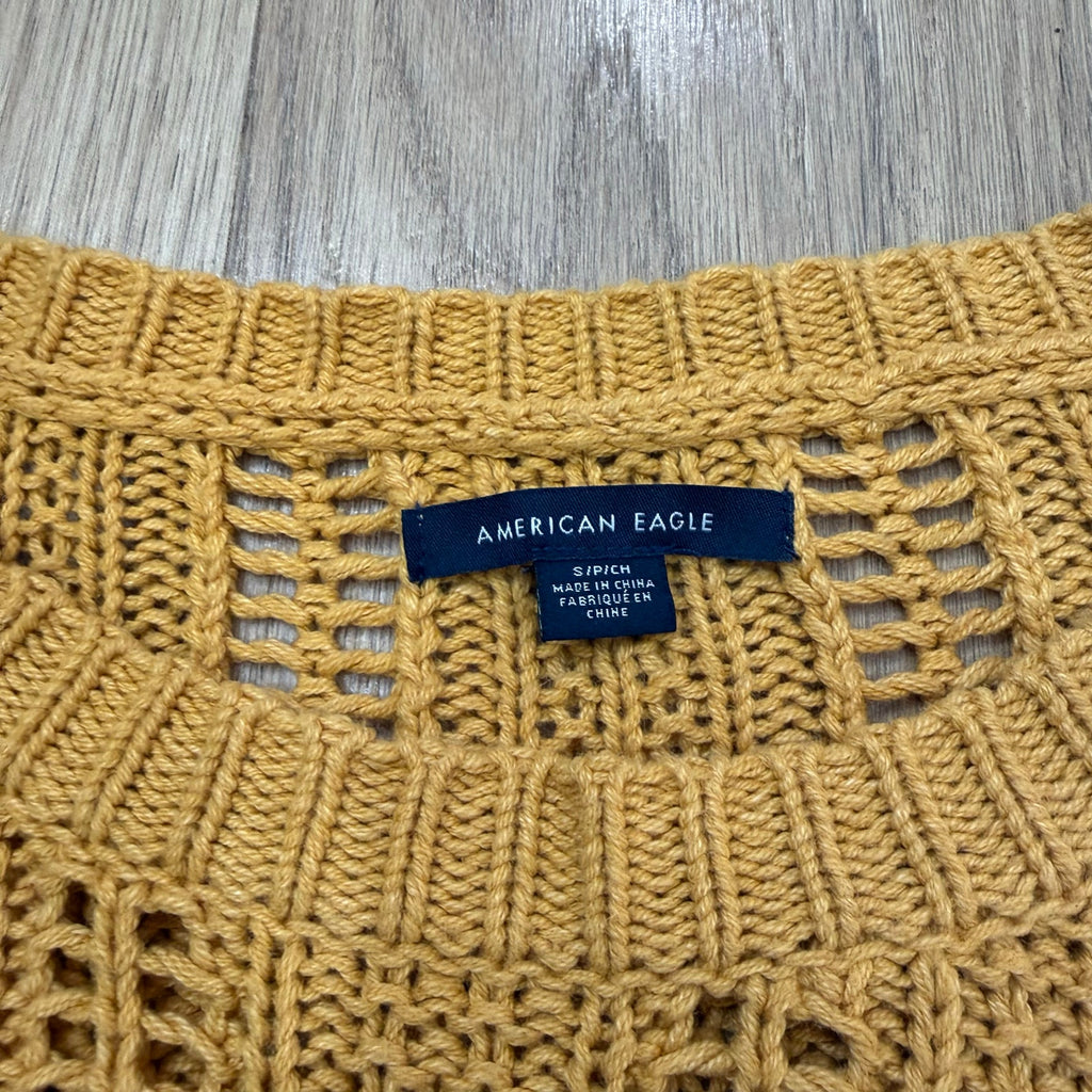 American Eagle Yellow Open Knit Long Sleeve Pullover Sweater Size Small