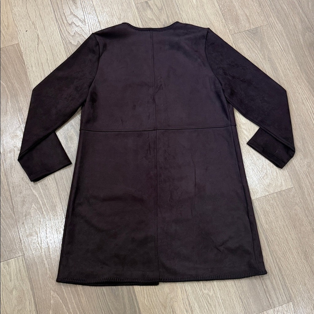 Tahari Plum Stitch Hem Open Front Long Jacket w/ Pockets Size XL
