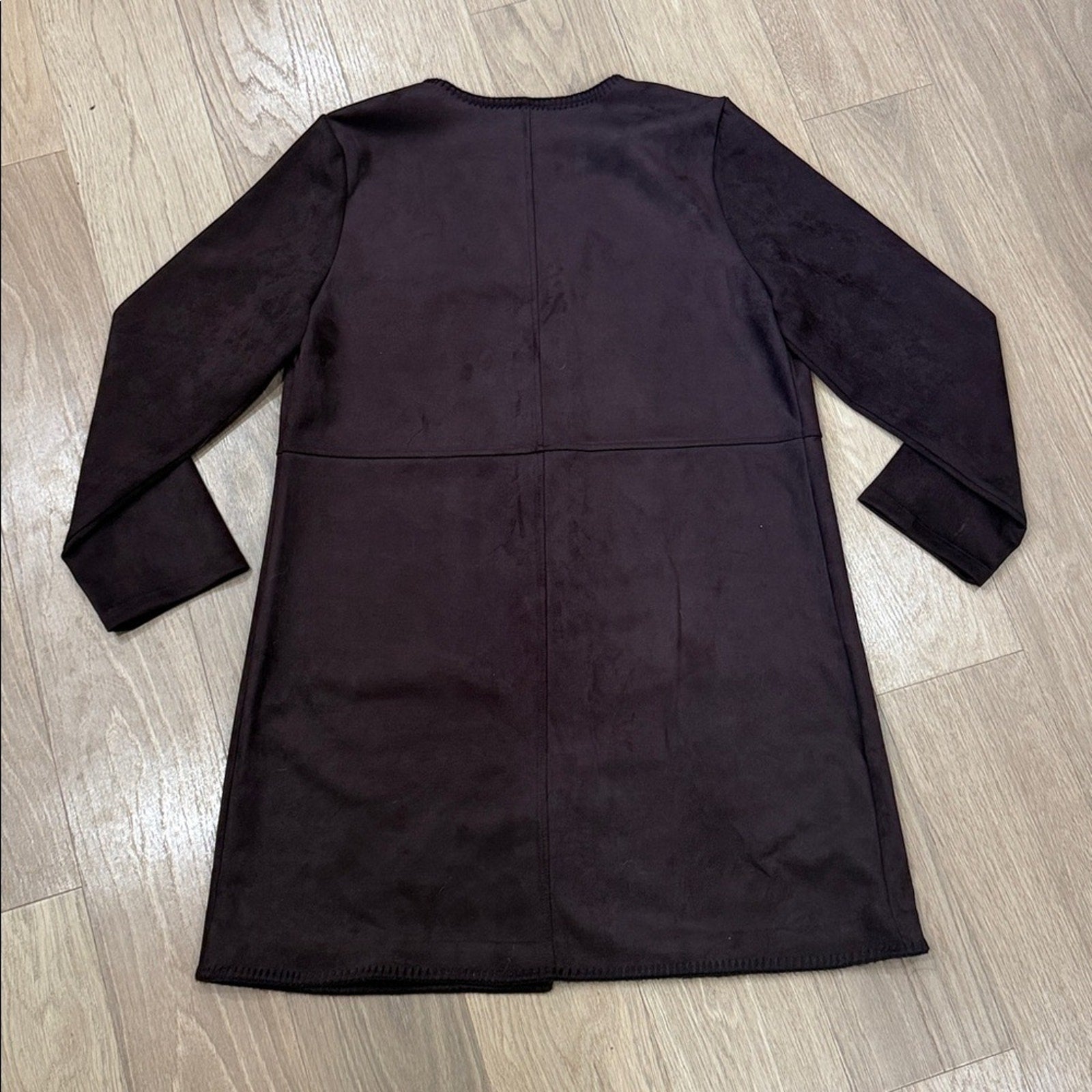 Tahari Plum Stitch Hem Open Front Long Jacket w/ Pockets Size XL