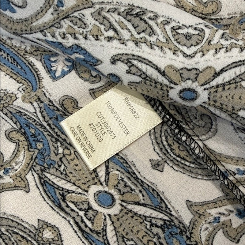 Max Studio Paisley Open-Front Kimono in White, Blue & Taupe Size Medium